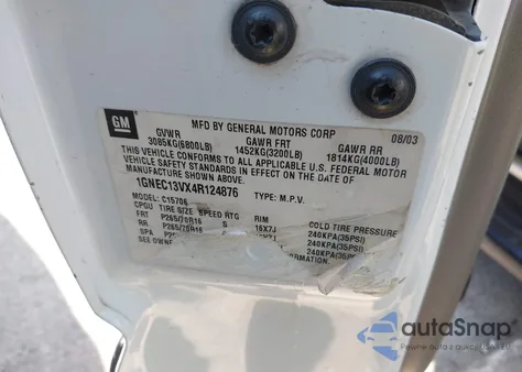 2004 Chevrolet Tahoe Ls from USA, damaged, VIN 1GNEC13VX4R124876